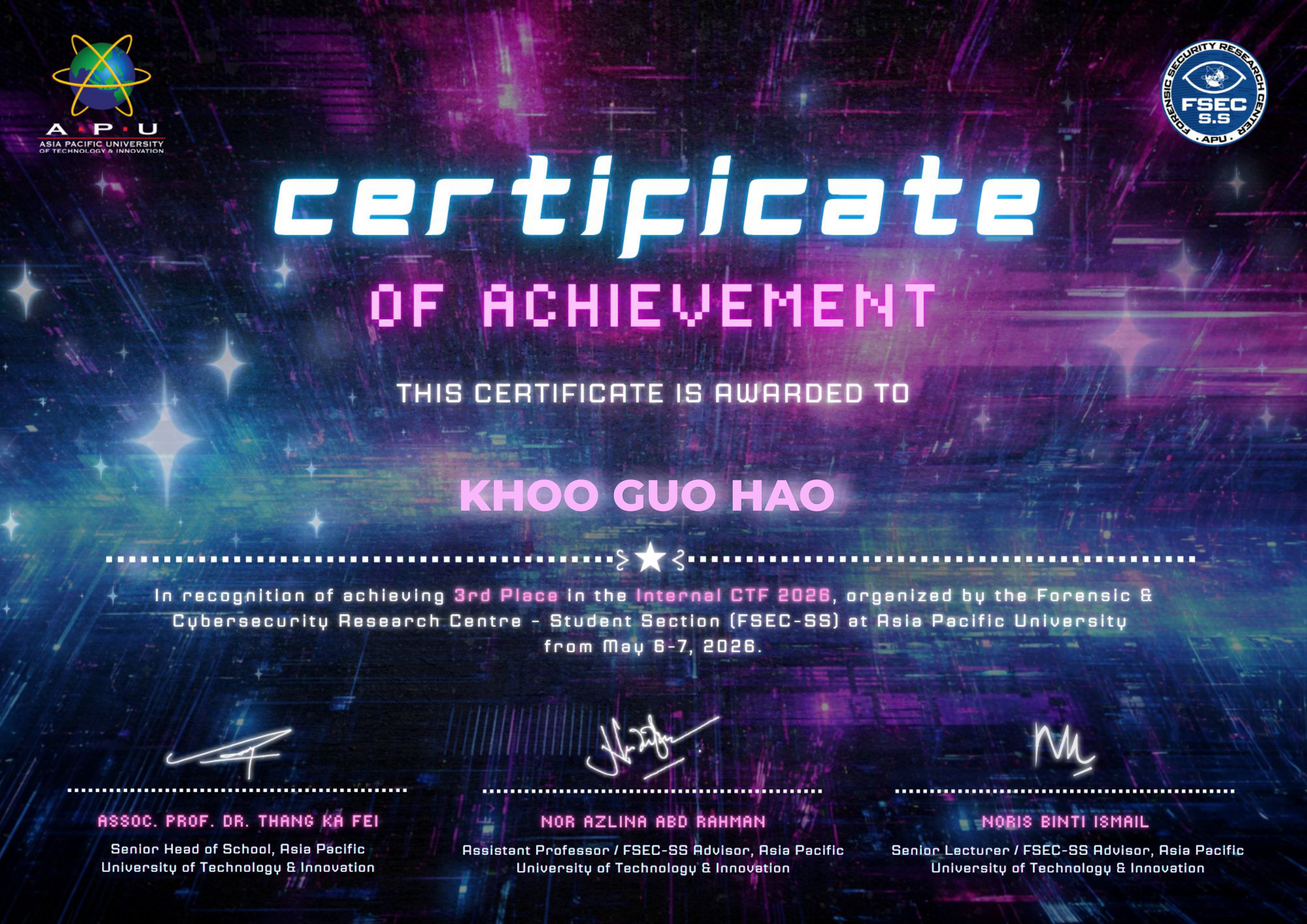 ICTF 2026 Certificate of Achievement